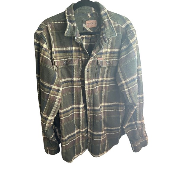 Orvis Men's Size Large Shirt Heavyweight Flannel Plaid Button Up Shacket Pockets - Picture 2 of 4